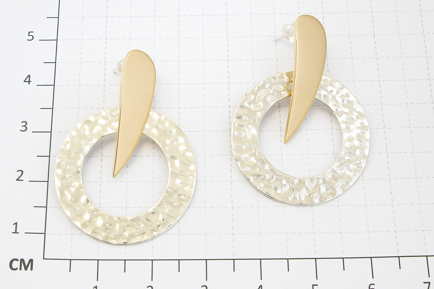 Sterling Silver Hammered Donut Earrings with Tumbaga – Two-Tone Elegance