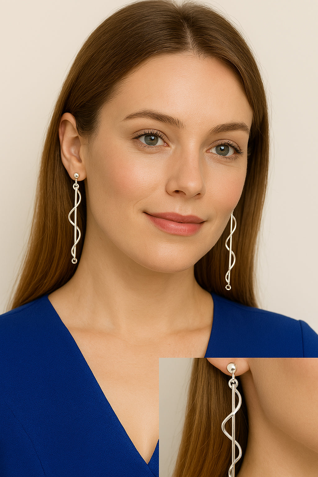 Sterling Silver Earring with Stick and Coiled Wire with Half Casq