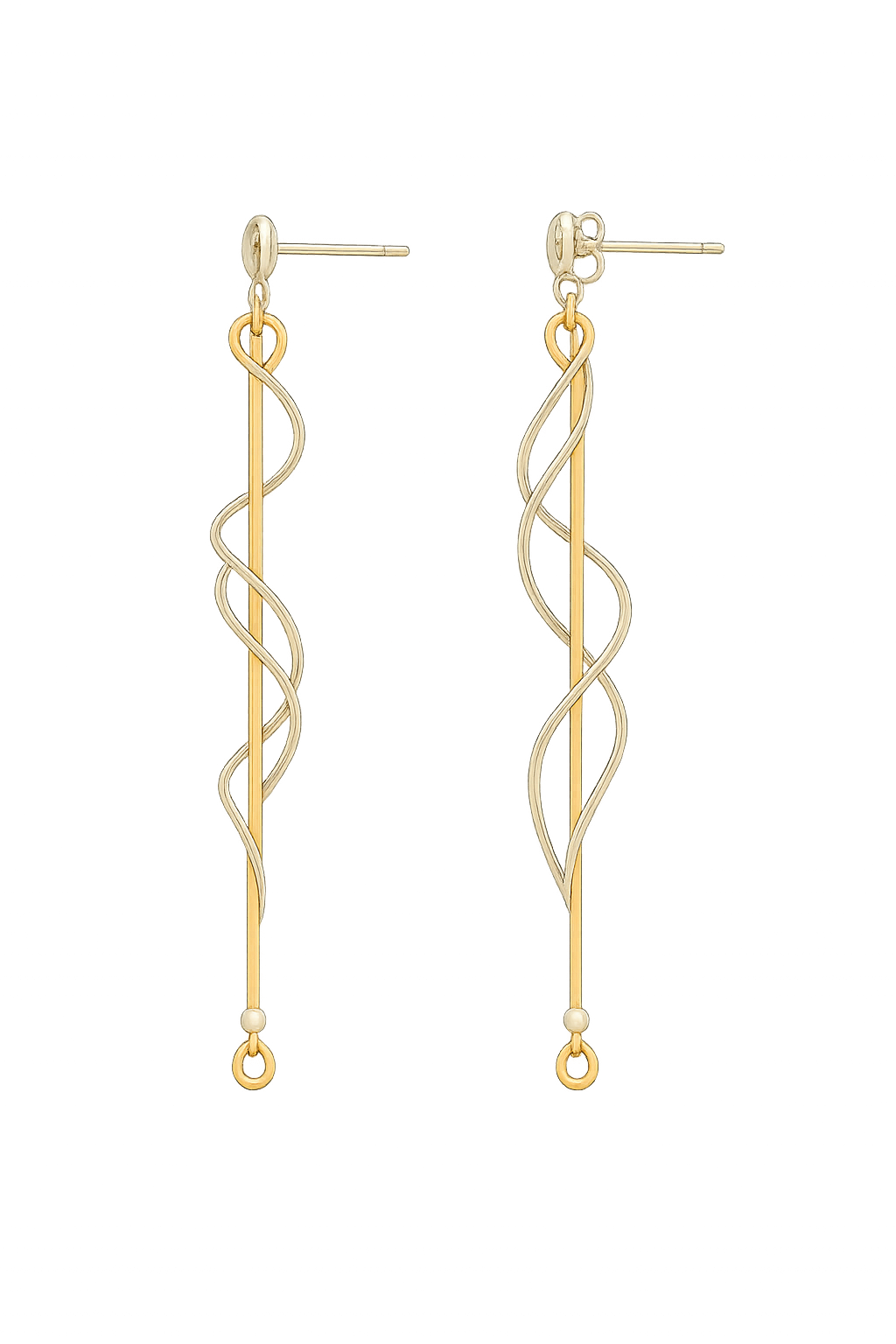Sterling Silver Earring with Stick and Coiled Wire with Half Casq