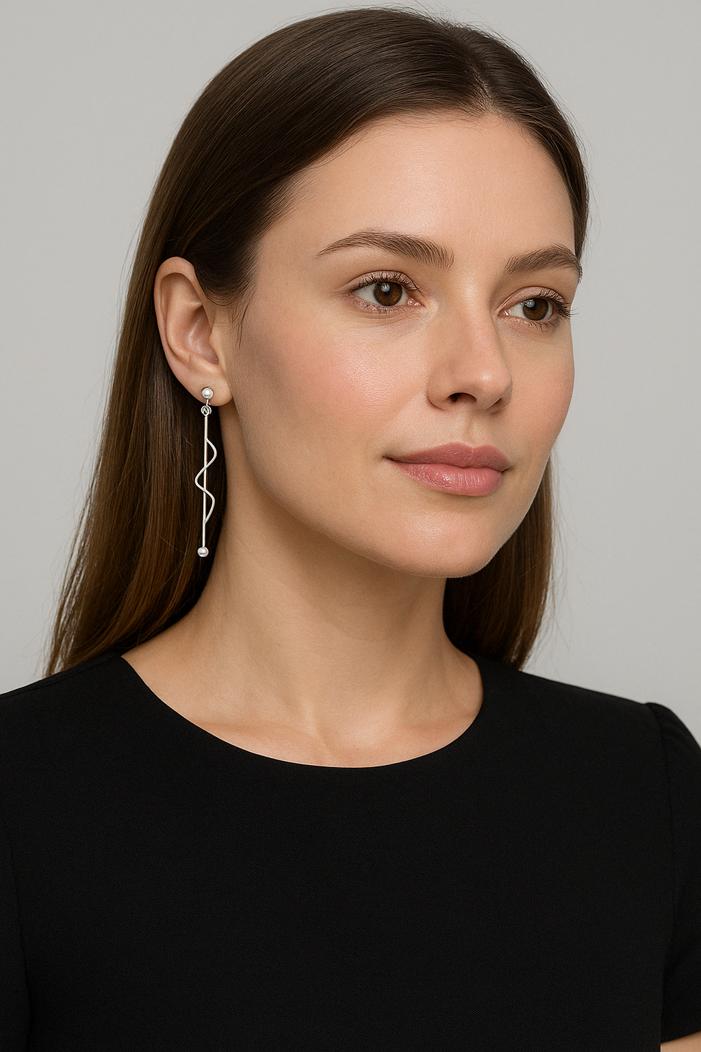 Sterling Silver Earring with Stick and Coiled Wire with Half Casq