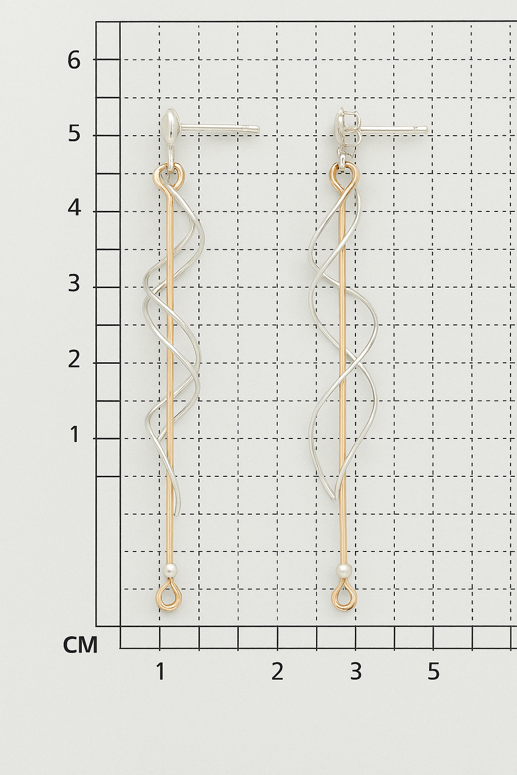 Sterling Silver Earring with Stick and Coiled Wire with Half Casq