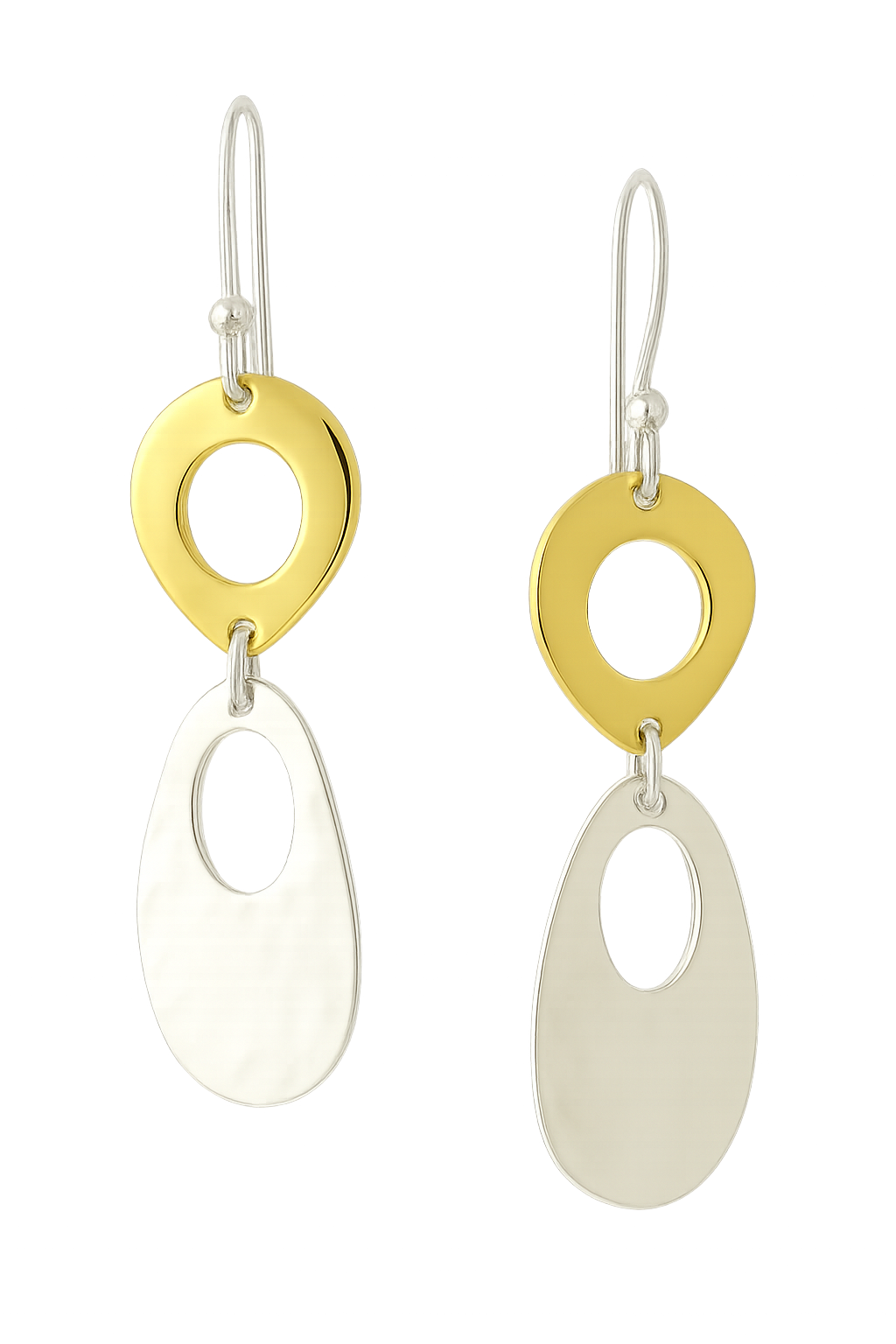 Sterling Silver Shine/Hammered Unequal Figure Earrings with Ring – Two-Tone