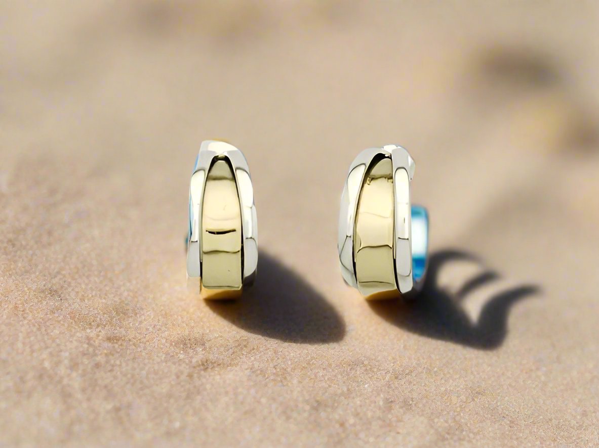 Sterling Silver Smooth Uneven Drops with Tumbaga - Two-Tone Earrings