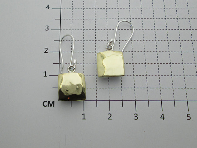 Sterling Silver Square Bezel Earrings with Hammered Tumbaga - Two-Tone Elegance