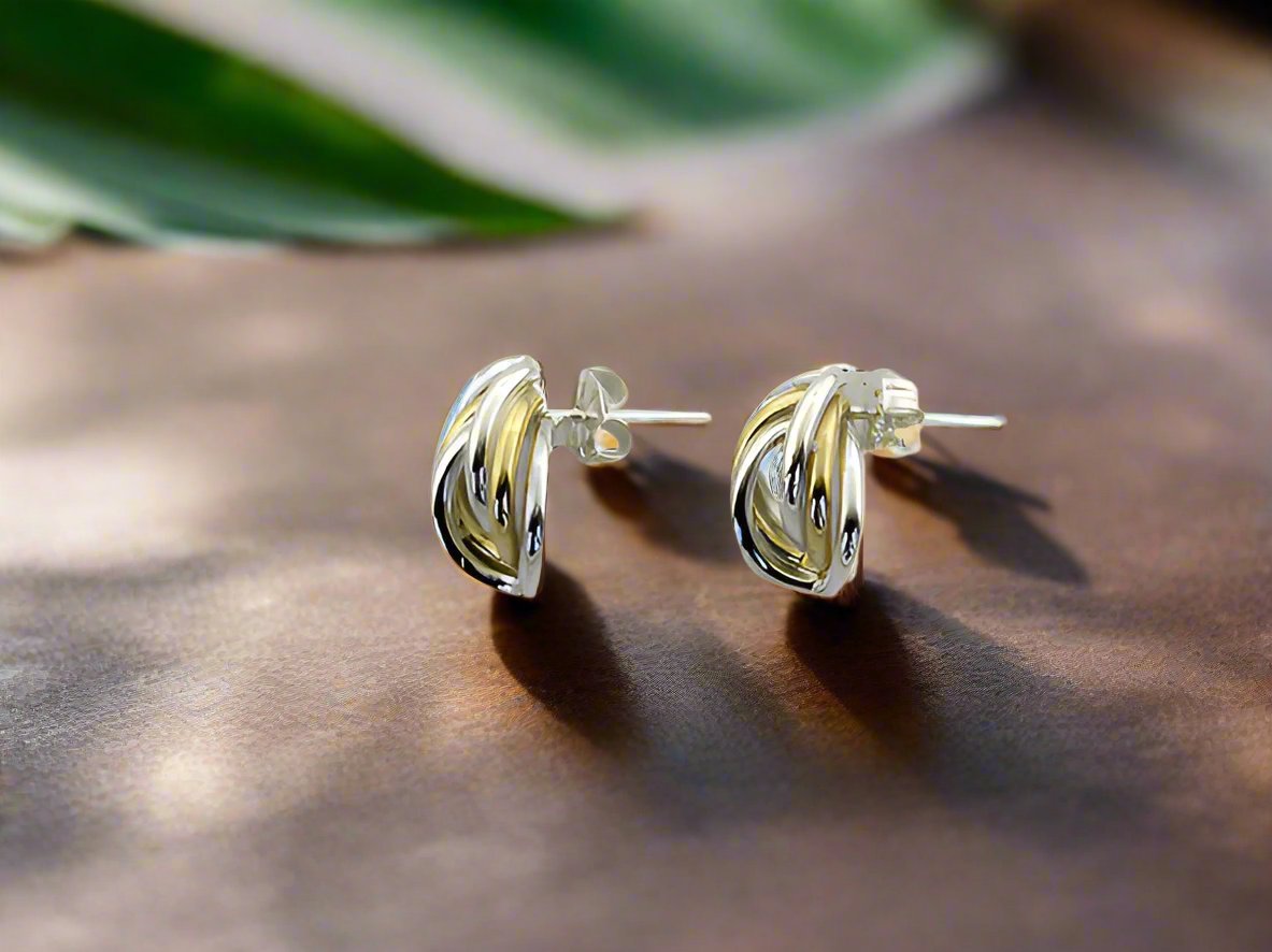 Sterling Silver Earrings, Silver and Gold Earrings, Handmade Silver earrings, Two tone Earrings, Small Earrings, Earrings with no Stone offers