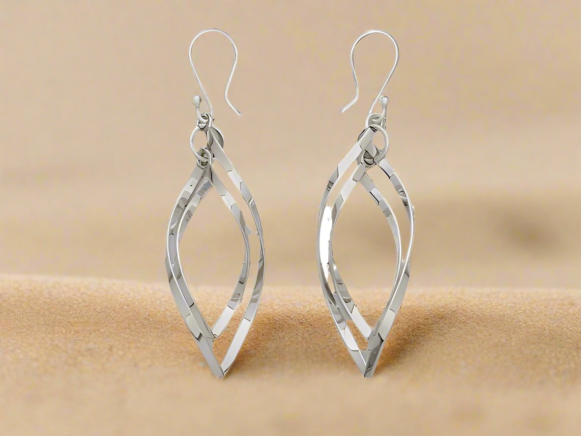 Sterling Silver Earrings with Movable Bent Almonds