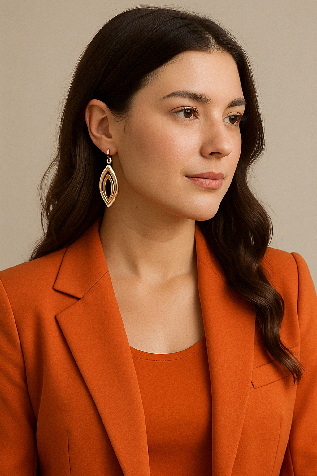 Sterling Silver Triple Movable Almond Earrings with Copper - Two-Tone Design