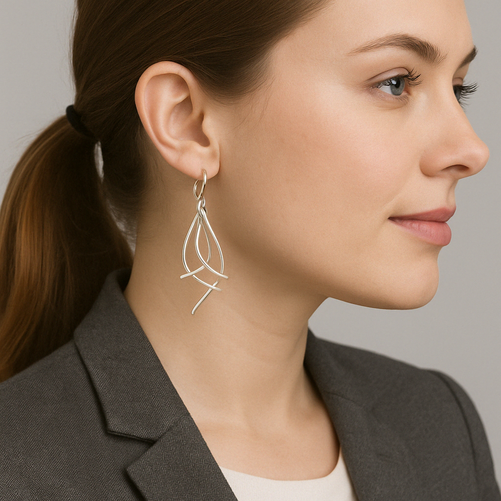 Sterling Silver Earrings with Four Movable Bent Sticks and Tumbaga