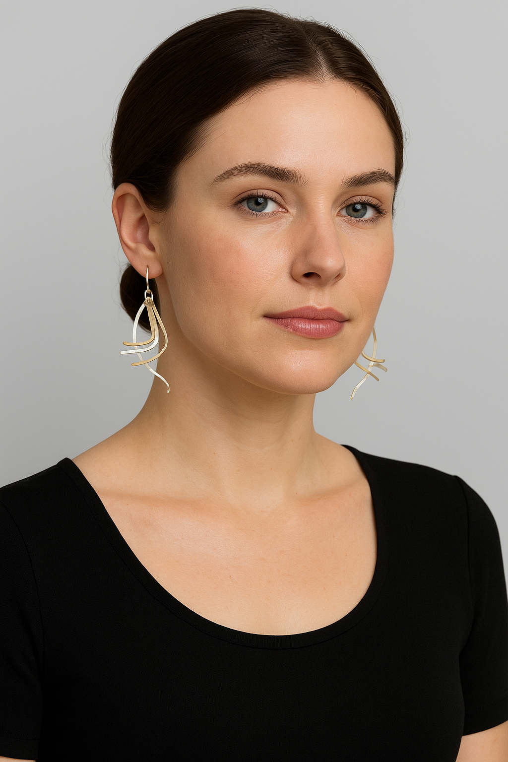 Sterling Silver Earrings with Four Movable Bent Sticks and Tumbaga