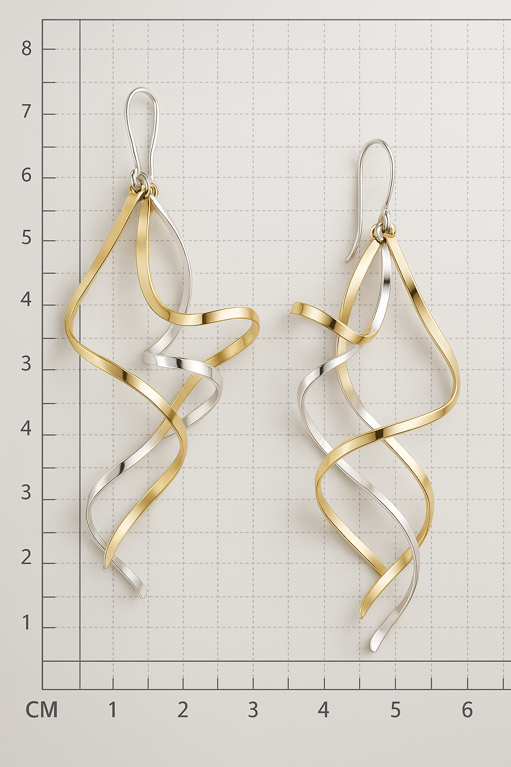 Sterling Silver Earrings with Four Movable Bent Sticks and Tumbaga