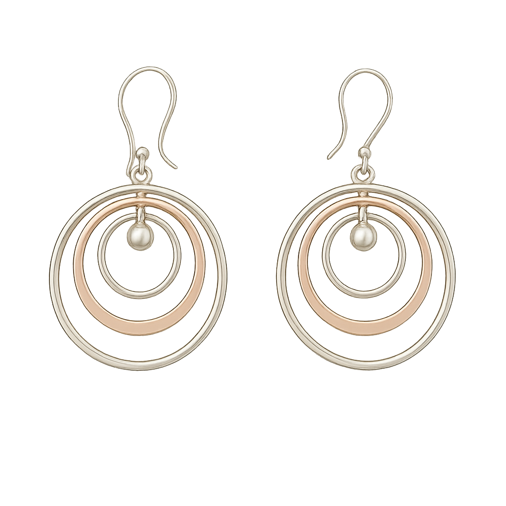 Sterling Silver Three Bright Hoops Two-Tone Earrings two tone