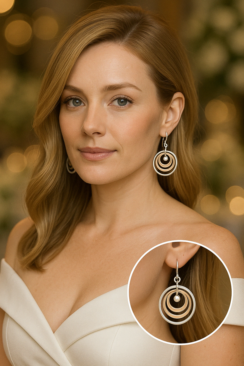Sterling Silver Three Bright Hoops Two-Tone Earrings two tone