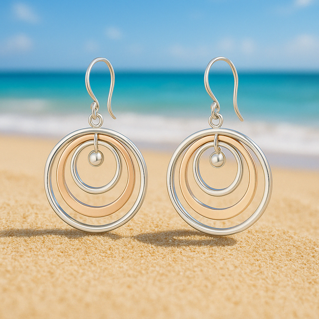 Sterling Silver Three Bright Hoops Two-Tone Earrings two tone