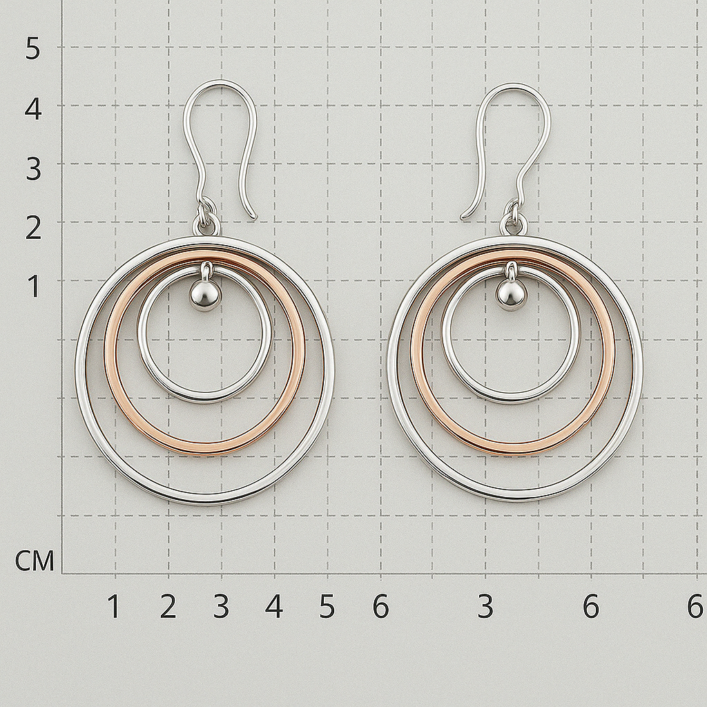 Sterling Silver Three Bright Hoops Two-Tone Earrings two tone