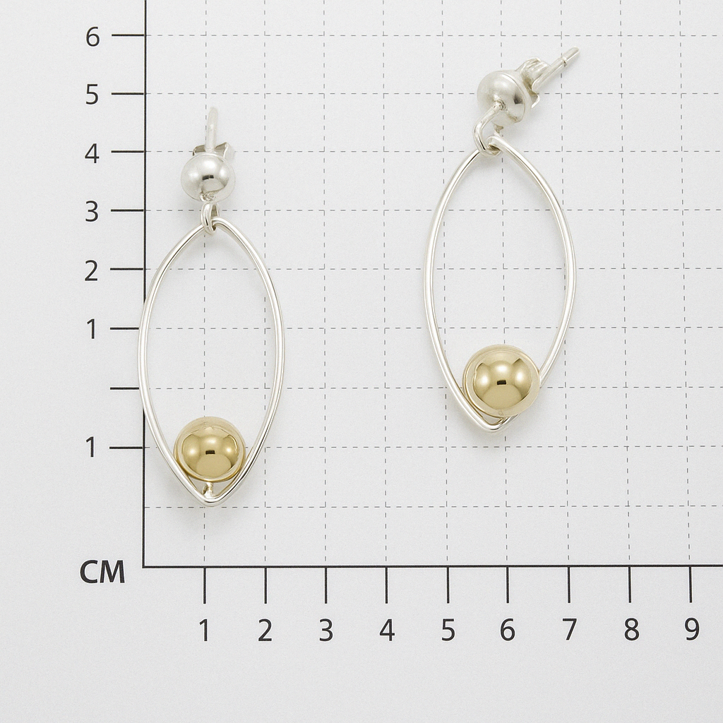 Sterling Silver Leaf Silhouette Earrings with Movable Ball Tumbaga – Two-Tone Elegance