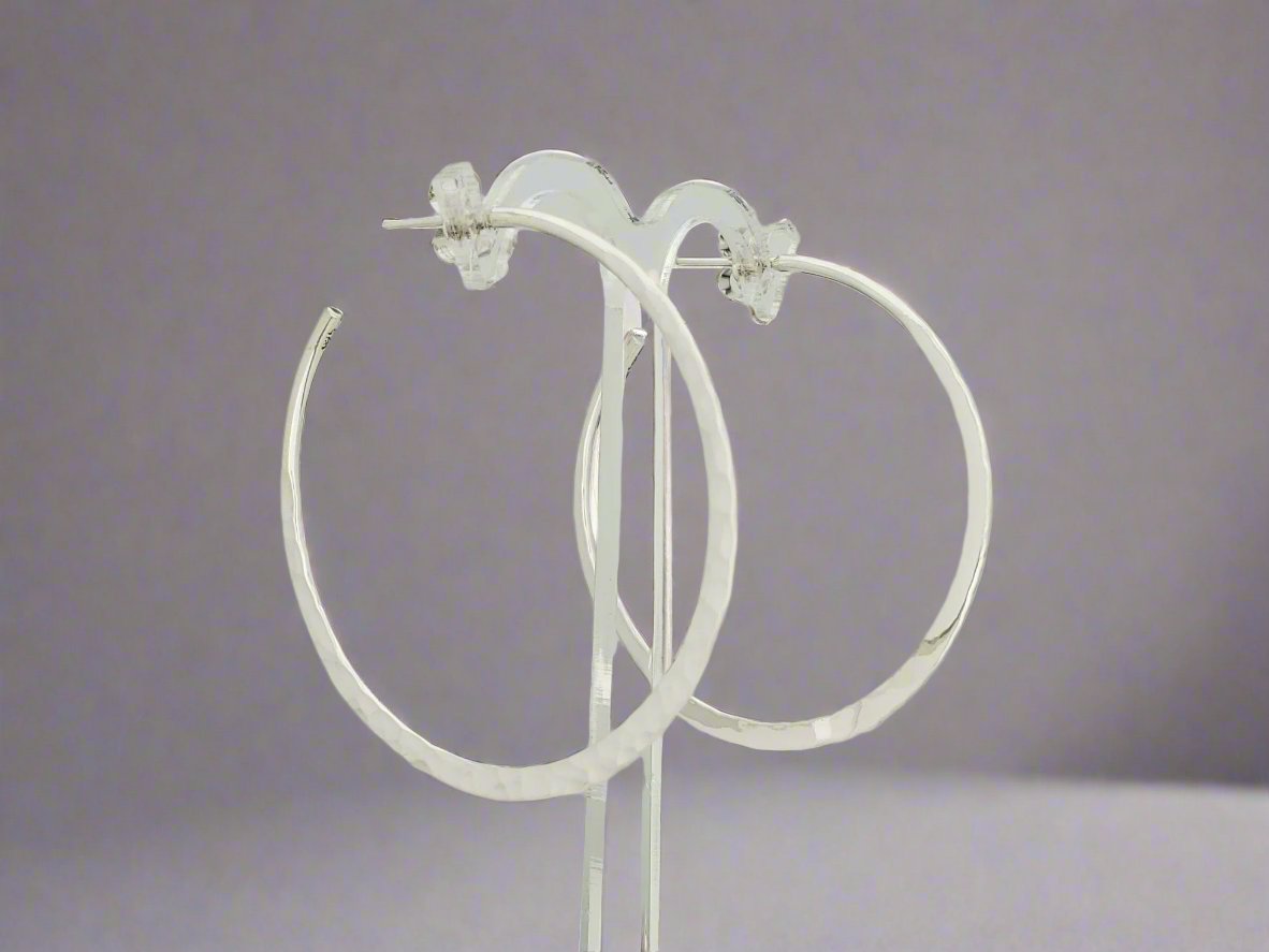 Medium Flat Hammered Sterling Silver Earrings