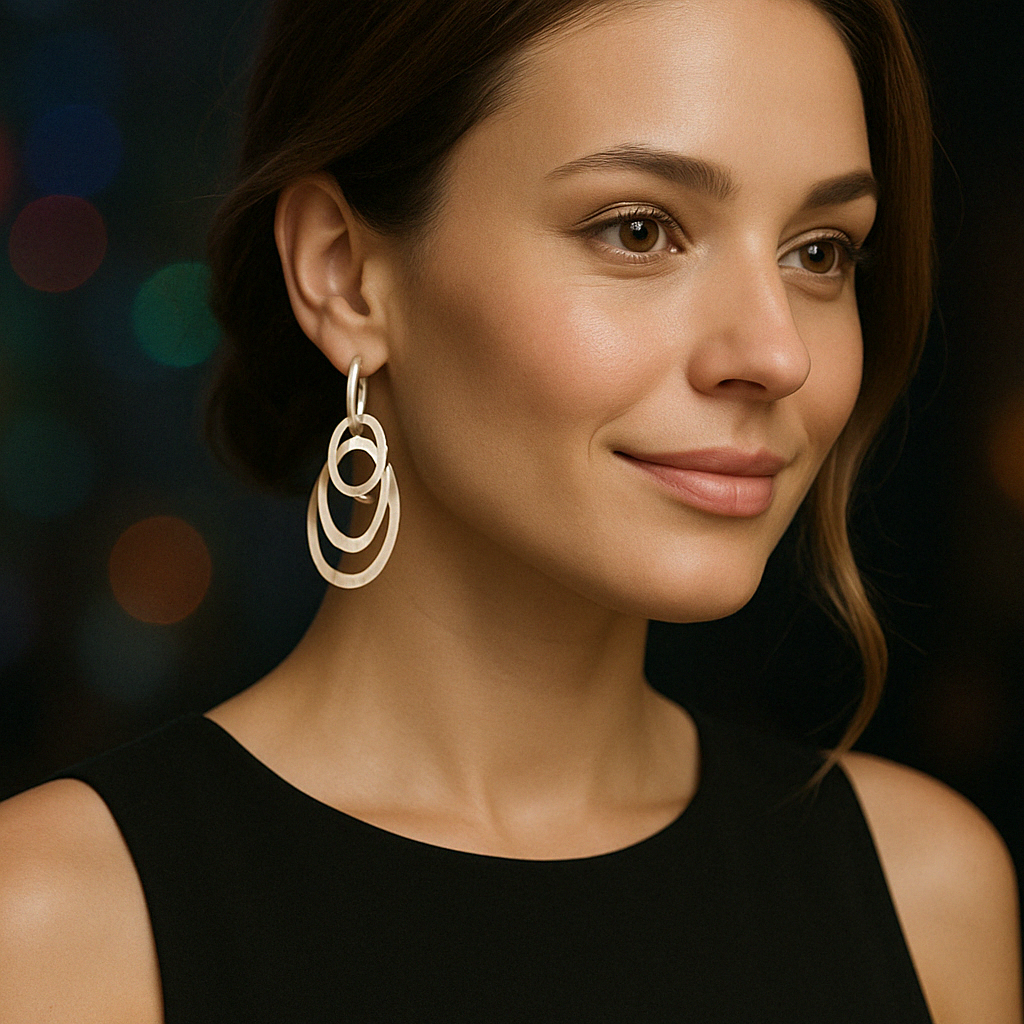 Sterling Silver Hammered Earring with Triple Ovalo