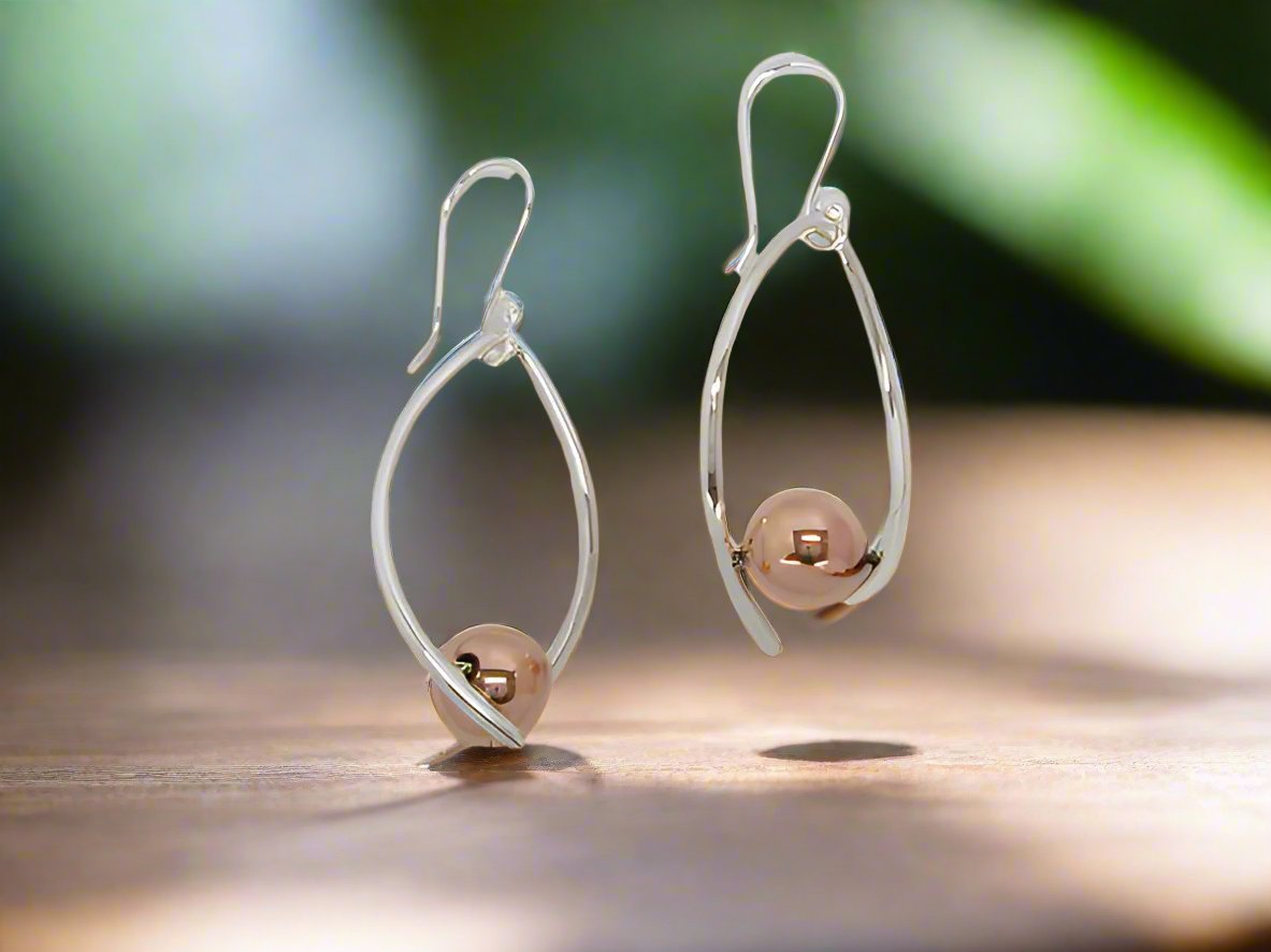 Sterling Silver Silhouette Earring with Copper Ball
