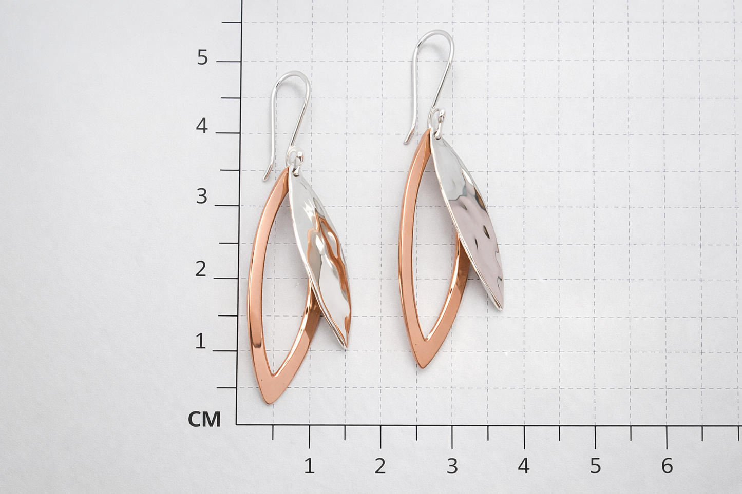 Sterling silver Double Hammered Almond Earrings with Copper Accents
