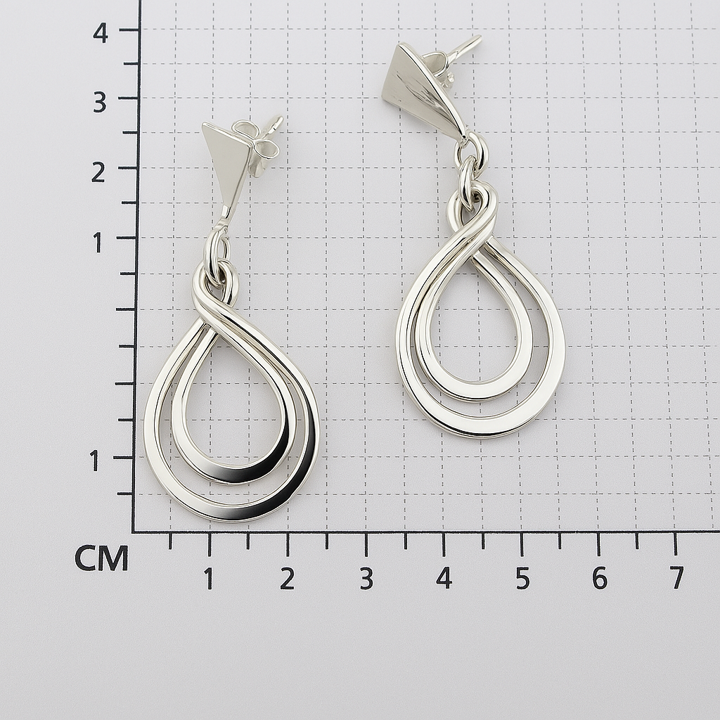 Sterling Silver Movable Double Circle Earrings with Smooth Triangle