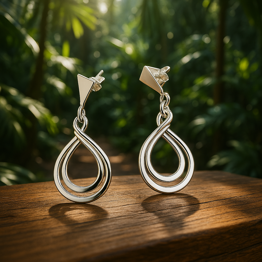Sterling Silver Movable Double Circle Earrings with Smooth Triangle