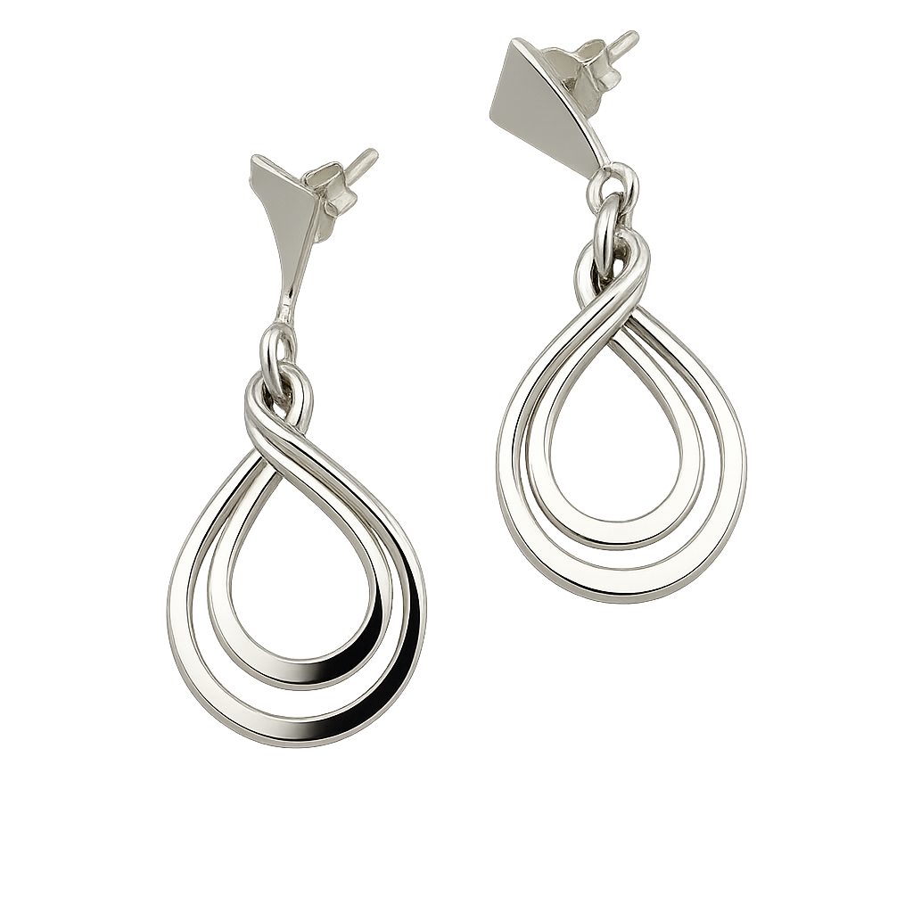 Sterling Silver Movable Double Circle Earrings with Smooth Triangle