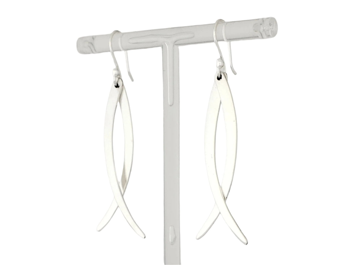 Sterling Silver Two Glossy Flat Fangs Earrings with Ring