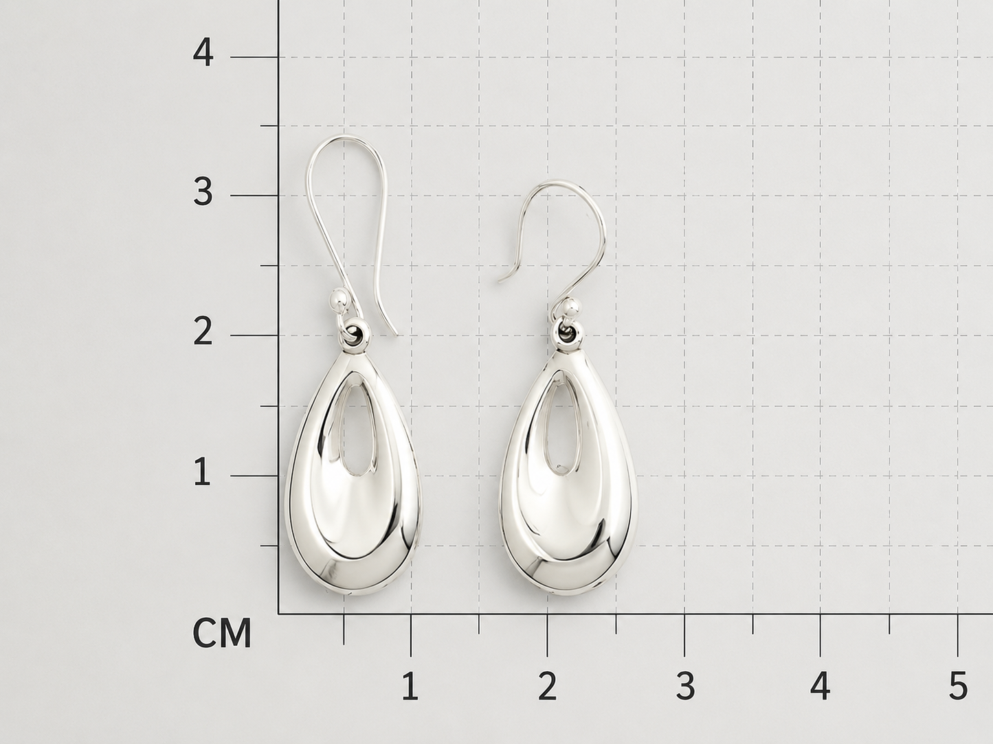 Sterling Silver Medium Smooth Drop Earrings with Hollow and Ring