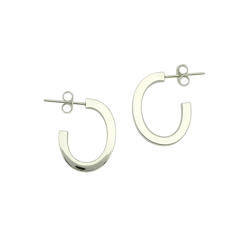 Sterling Silver Medium Smooth Cardboarded Oval Arracadite Earrings