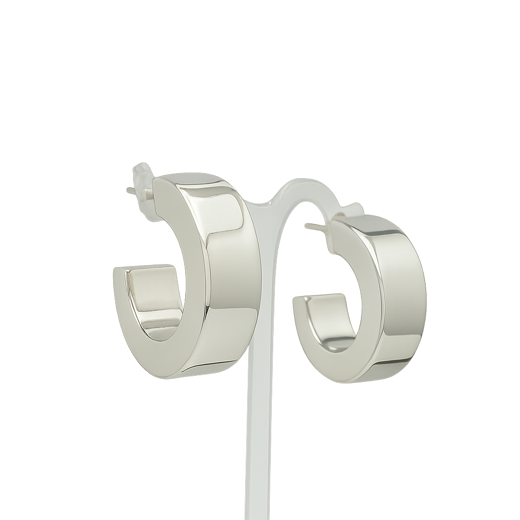 Sterling Silver Large Smooth Wide Earrings