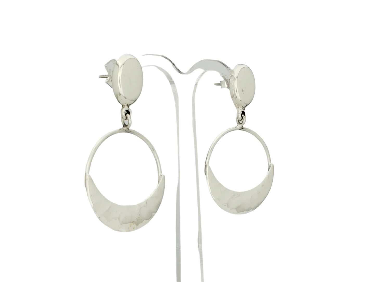 Sterling Silver Hammered Cross Moon Earrings with Movable Ovalo