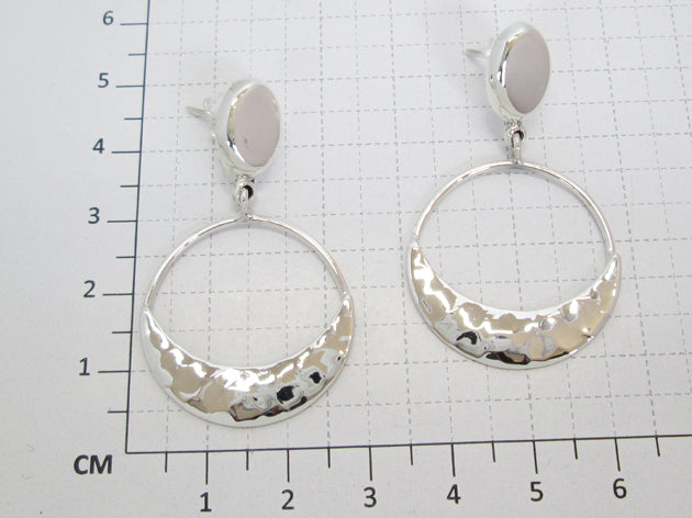 Sterling Silver Hammered Cross Moon Earrings with Movable Ovalo