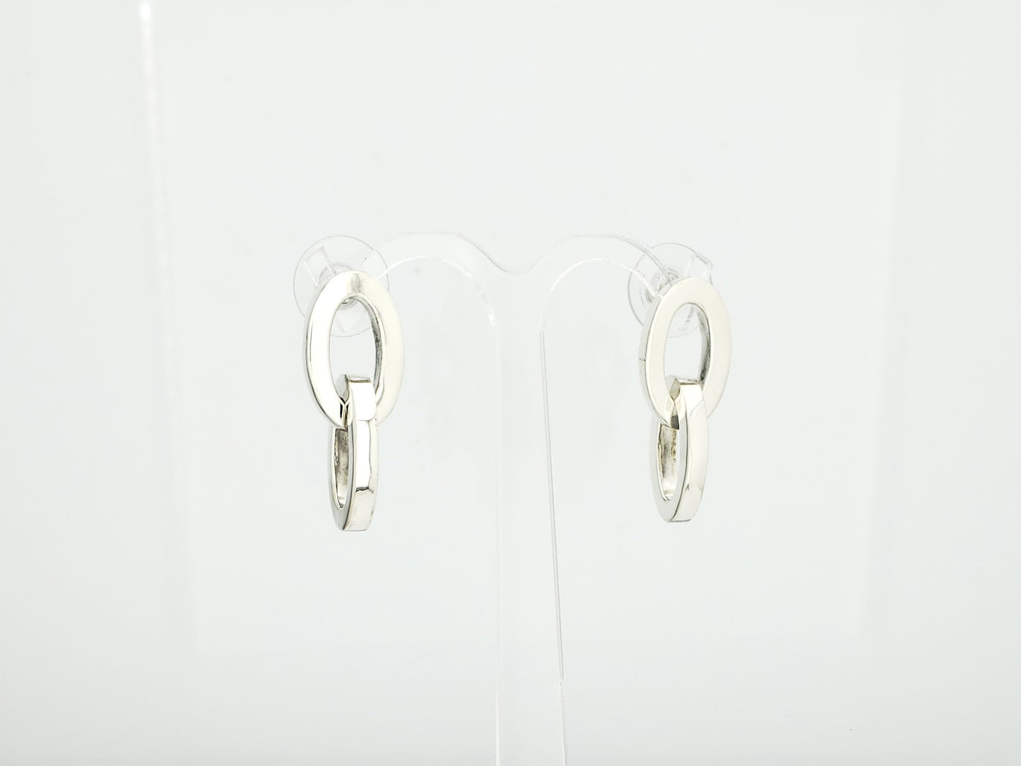 Sterling Silver Double Oval Crimped Glossy Earrings