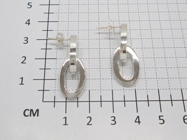 Sterling Silver Double Oval Crimped Glossy Earrings