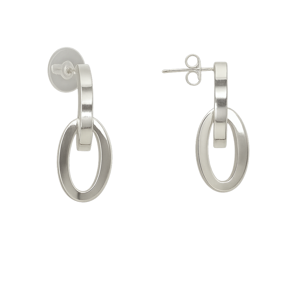 Sterling Silver Double Oval Crimped Glossy Earrings