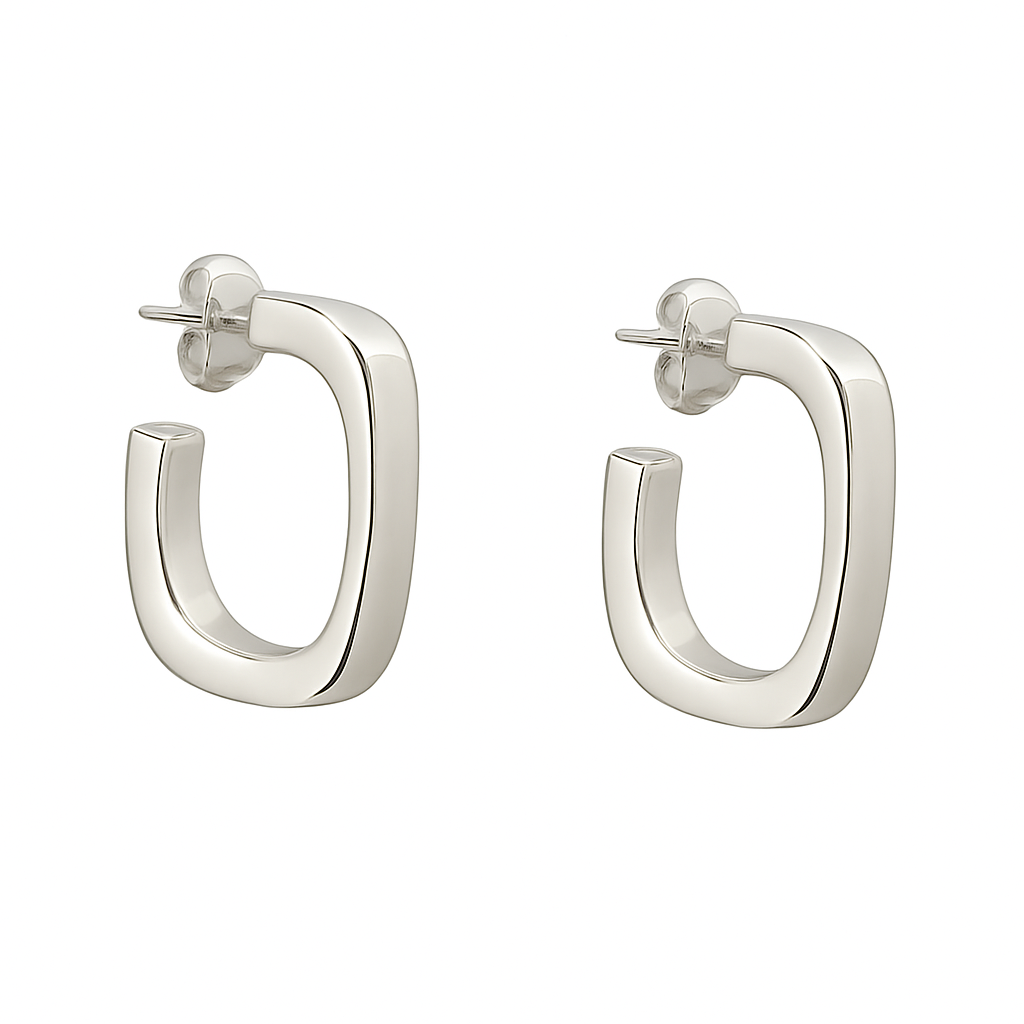 Sterling Silver Square Earrings with Small Displacement