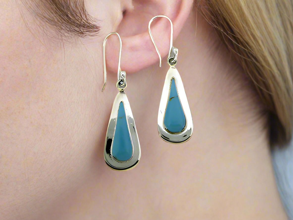 Sterling Silver Turquoise Stone Drop Earrings with Ring