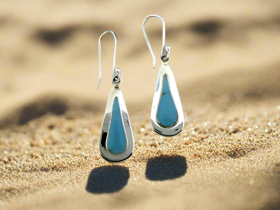 Sterling Silver Turquoise Stone Drop Earrings with Ring