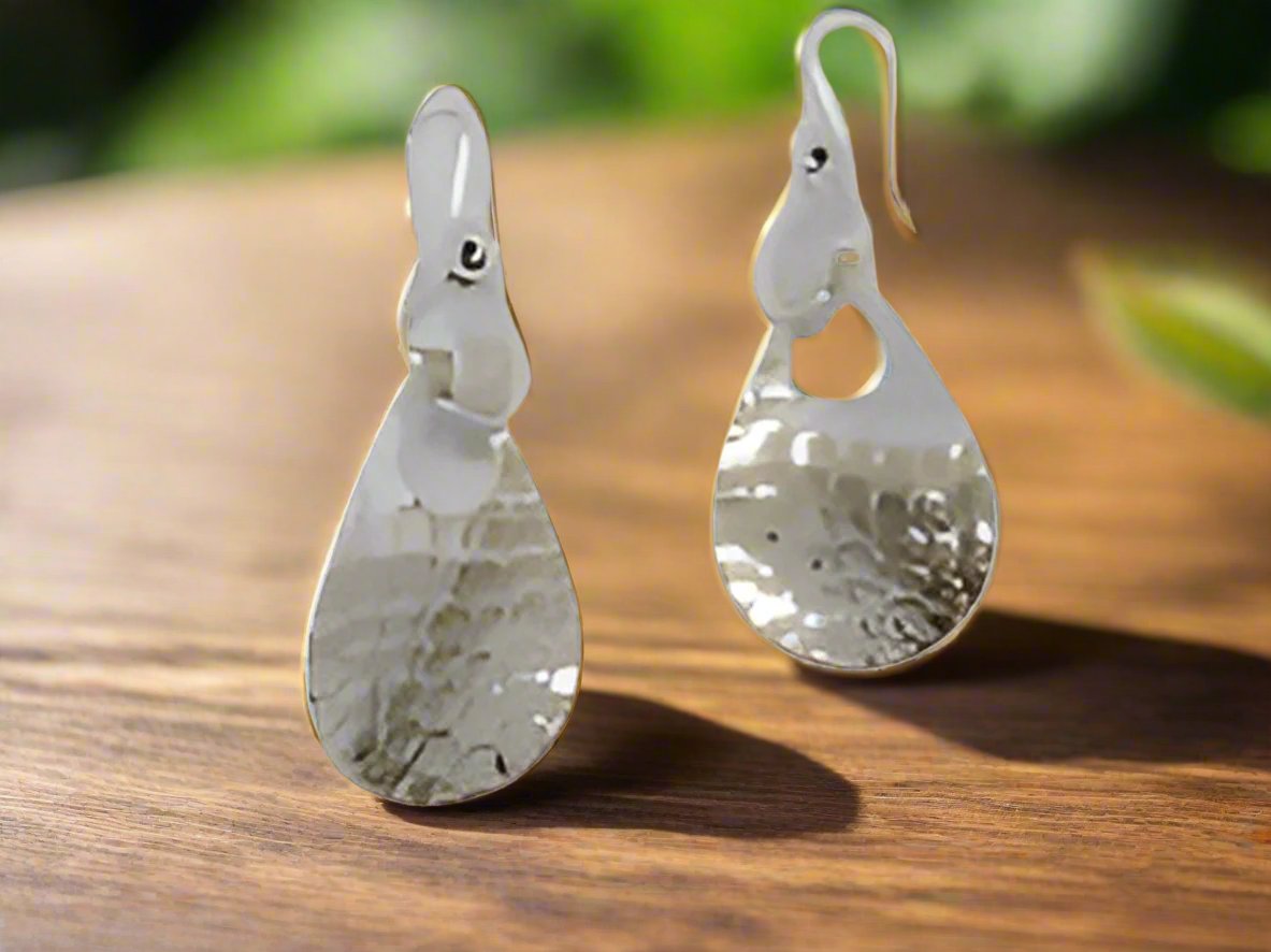 Sterling Silver Folded Hammered Drop Earrings with Smooth Lunnet