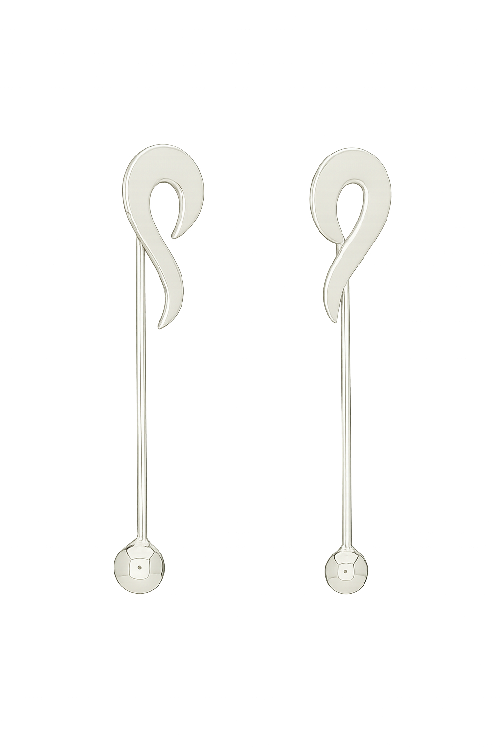 Sterling Silver Smooth Flat Hook Earrings with Stick and Pendant Ball