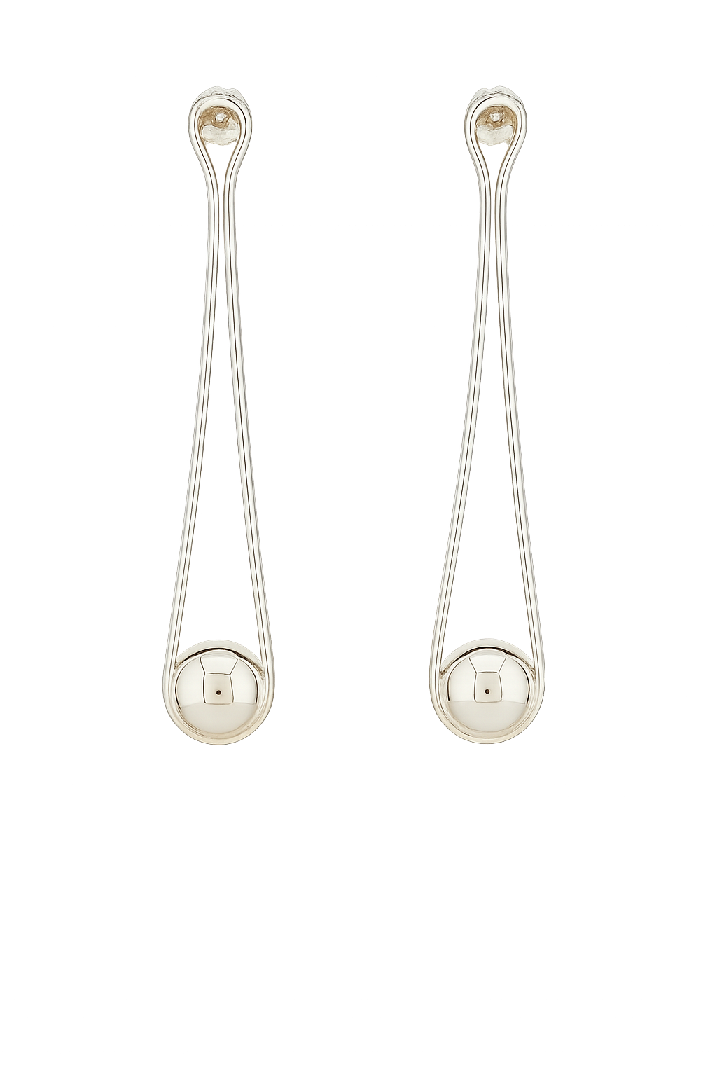 Sterling Silver Half-Round Long Drop Earrings with Ball