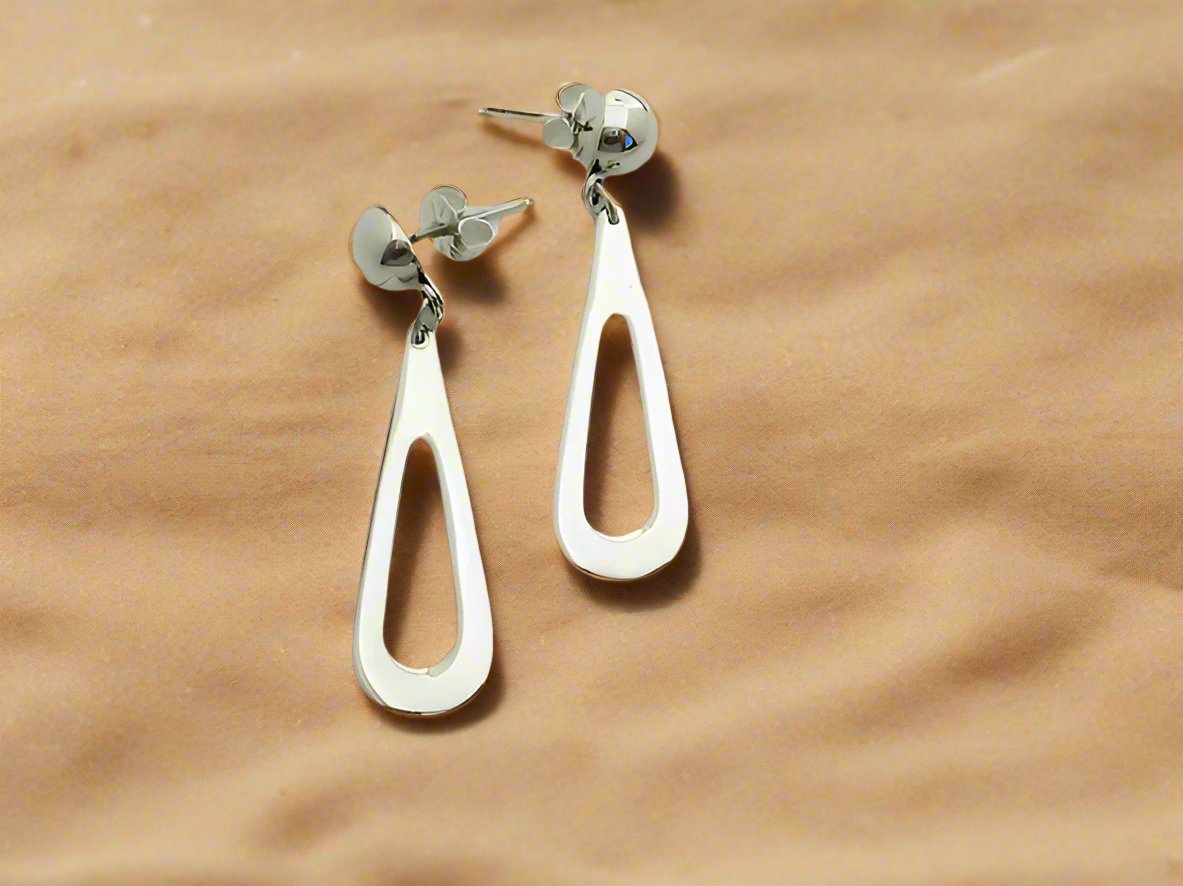 Sterling Silver Flat and Half Cap Opening Drop Earrings with Post