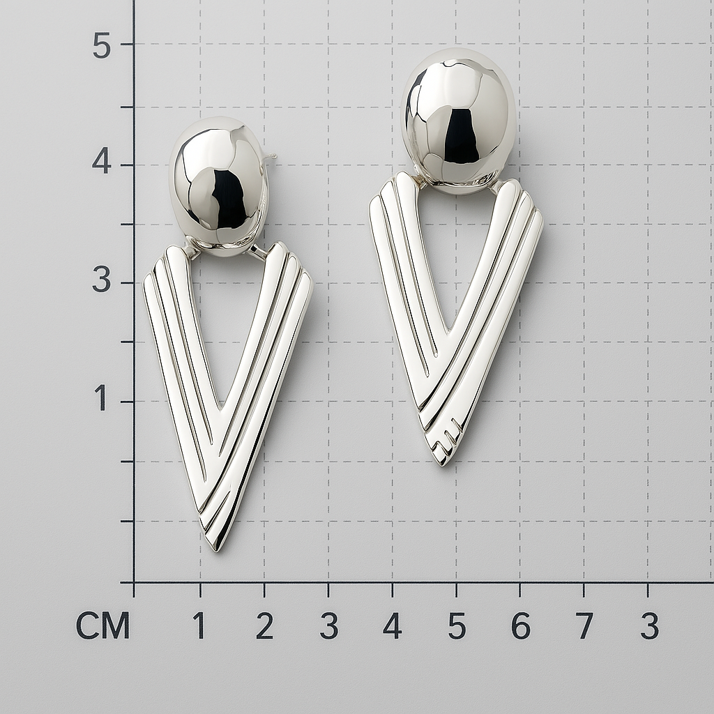 Sterling Silver Triangle Earrings with Openwork and Hammered Oval