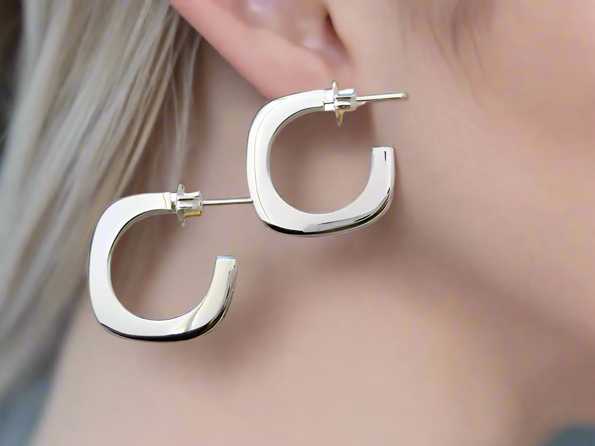 Sterling Silver Smooth Cardboard Square Earrings