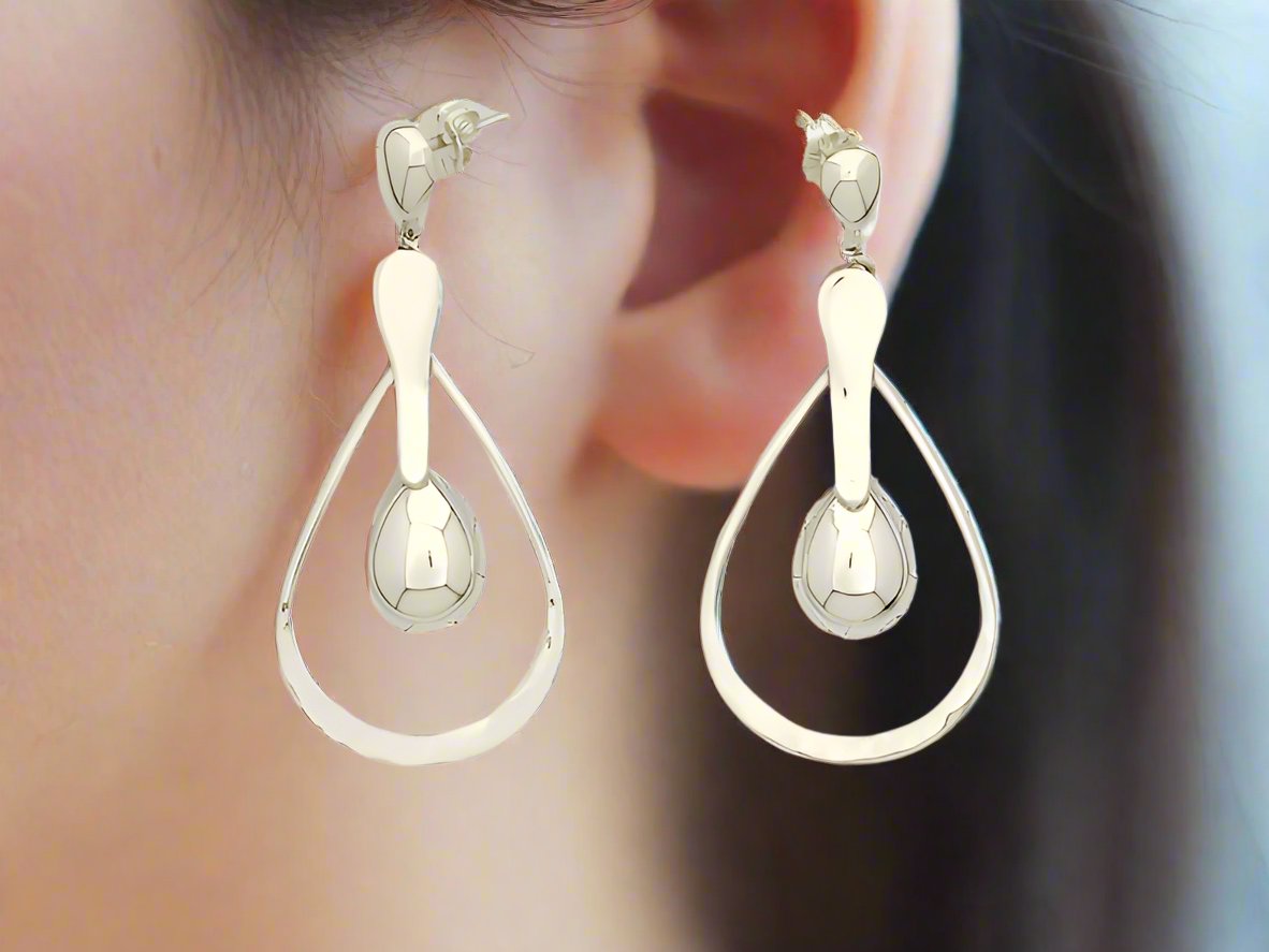 Sterling Silver Mart/Silhouette Drop Earrings with Smooth Tongue and Drop