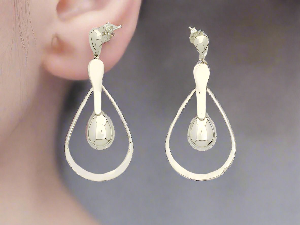 Sterling Silver Mart/Silhouette Drop Earrings with Smooth Tongue and Drop