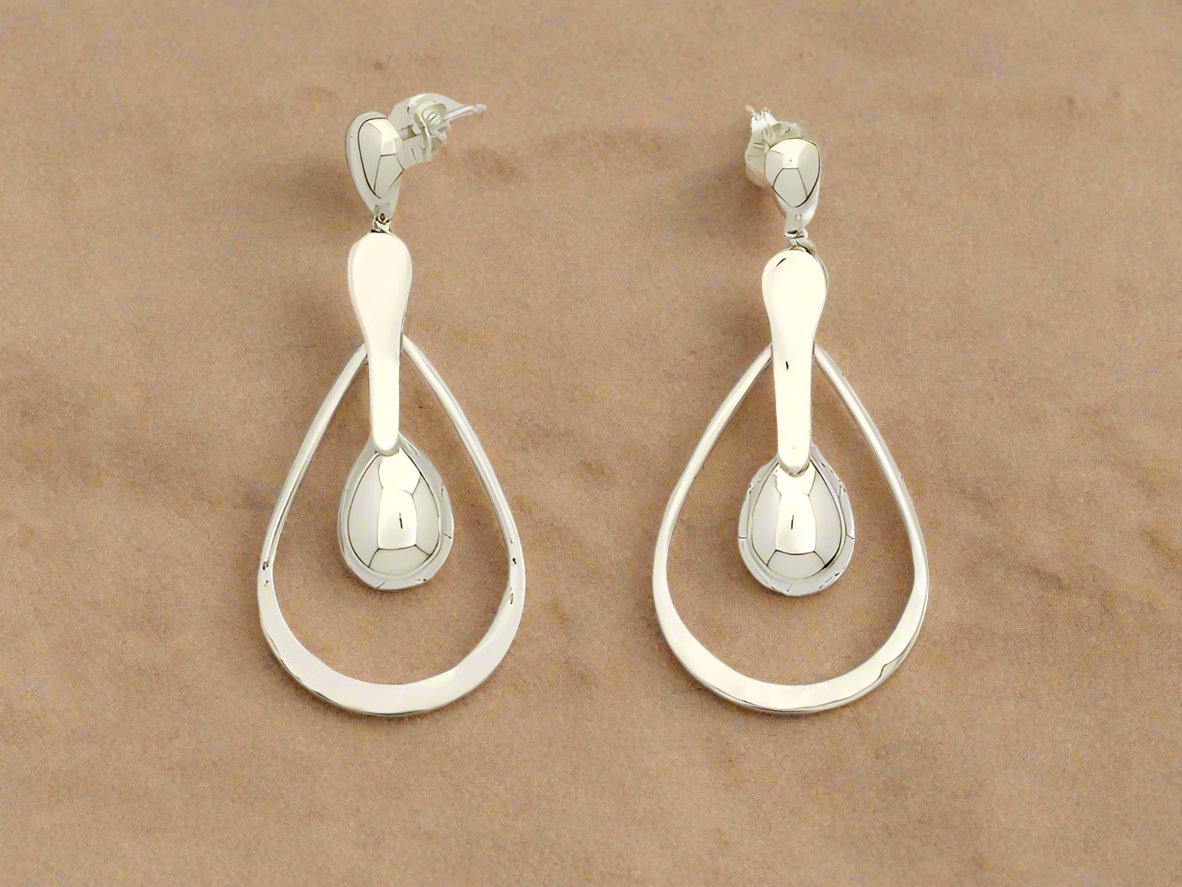 Sterling Silver Mart/Silhouette Drop Earrings with Smooth Tongue and Drop