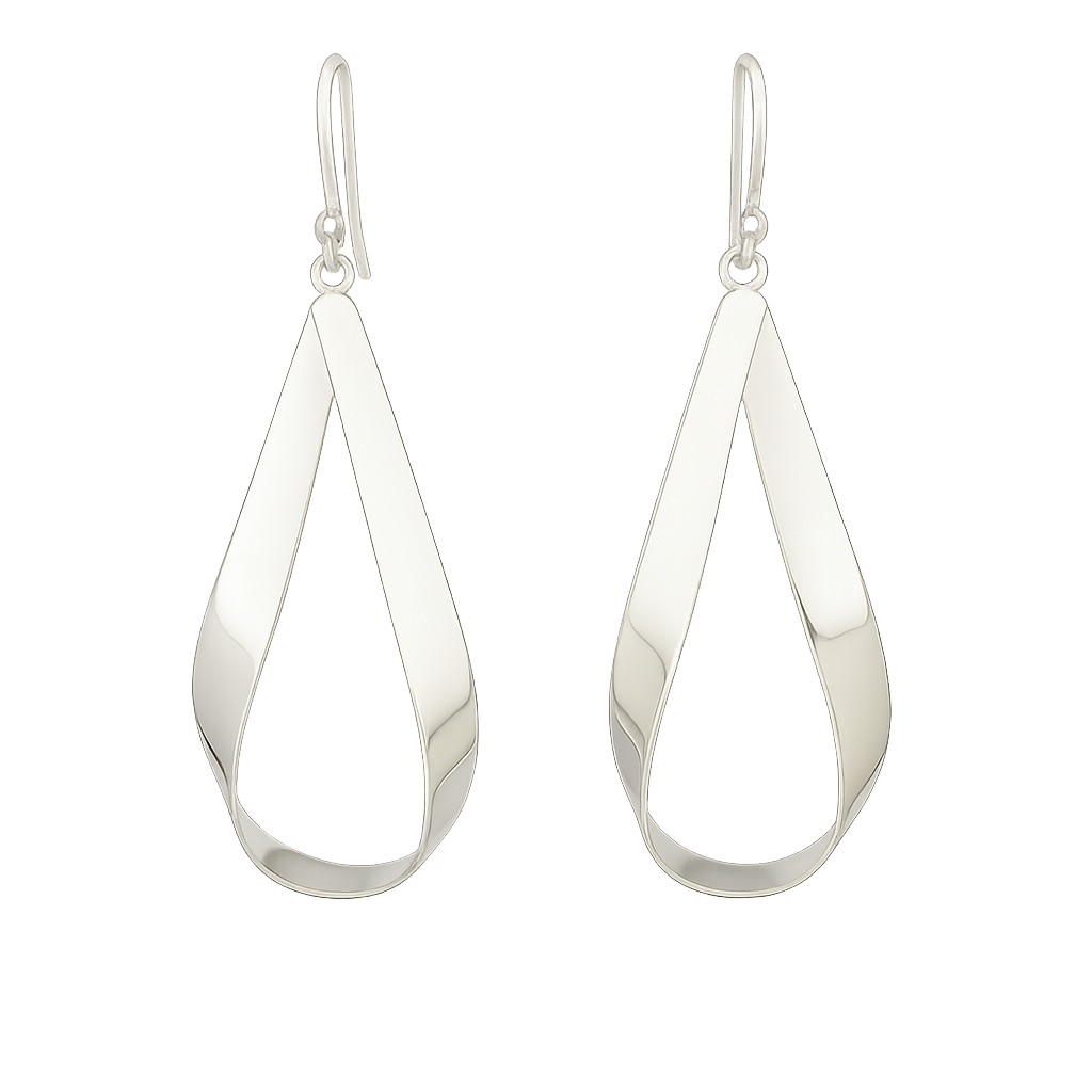 Sterling Silver Large Glossy Silhouette Drop Earrings with Ring