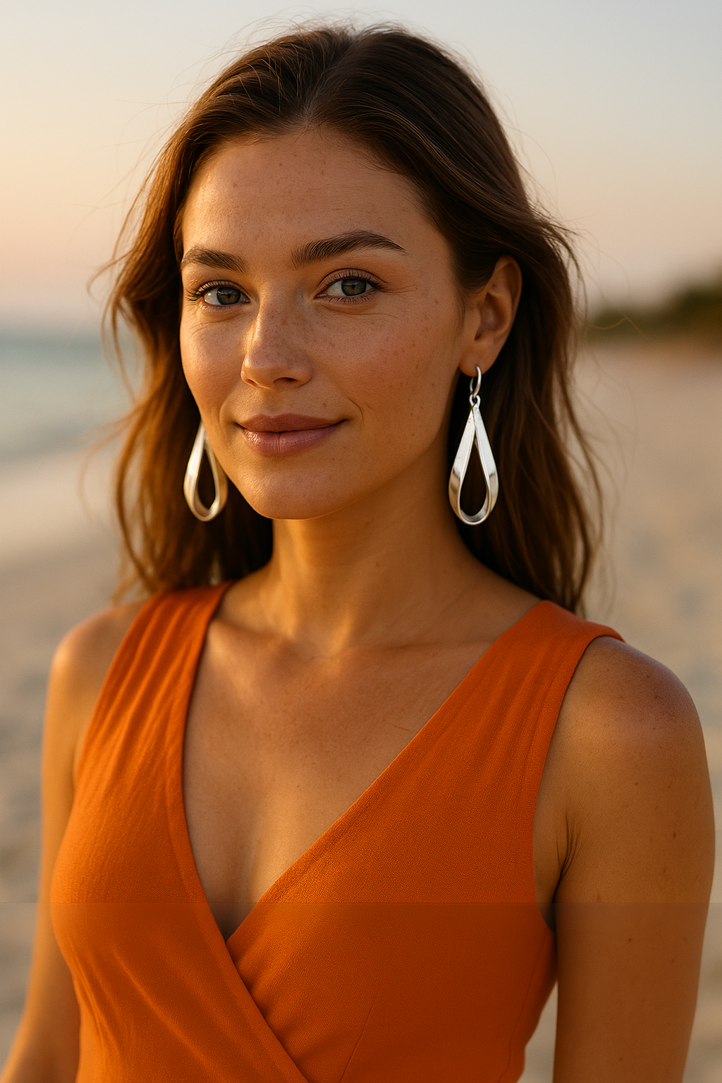 Sterling Silver Large Glossy Silhouette Drop Earrings with Ring
