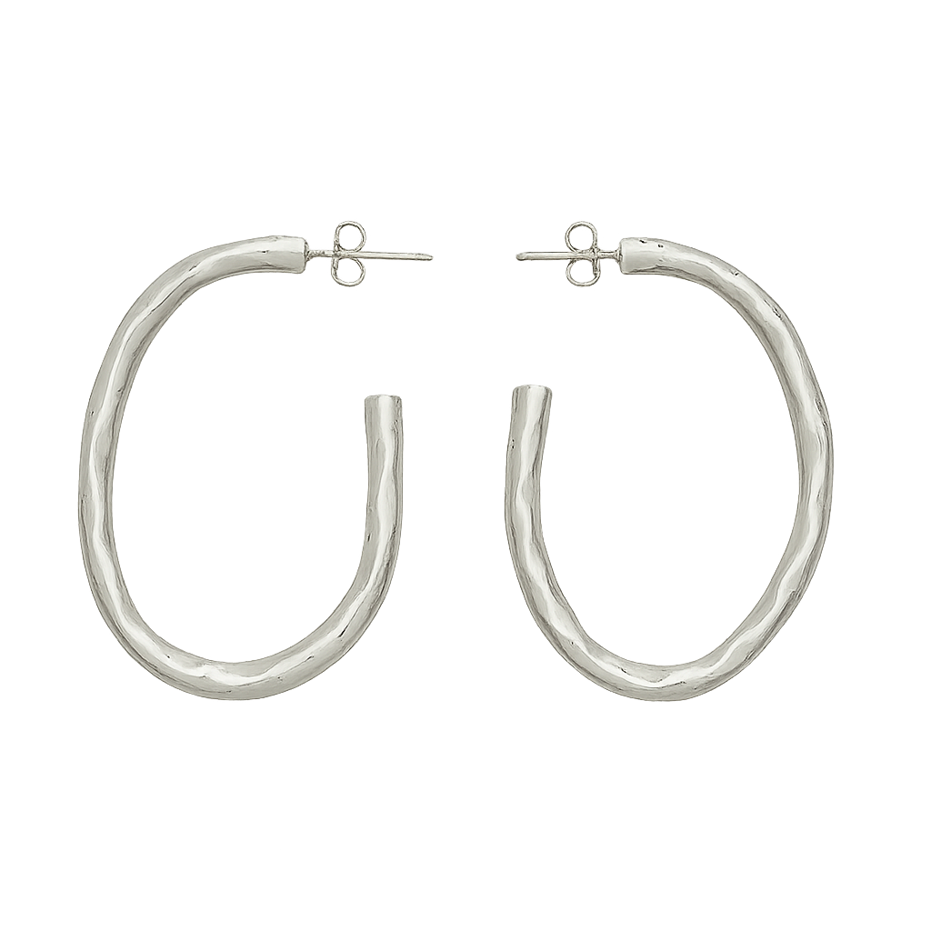 Sterling Silver Medium Hammered Tube Oval Earrings